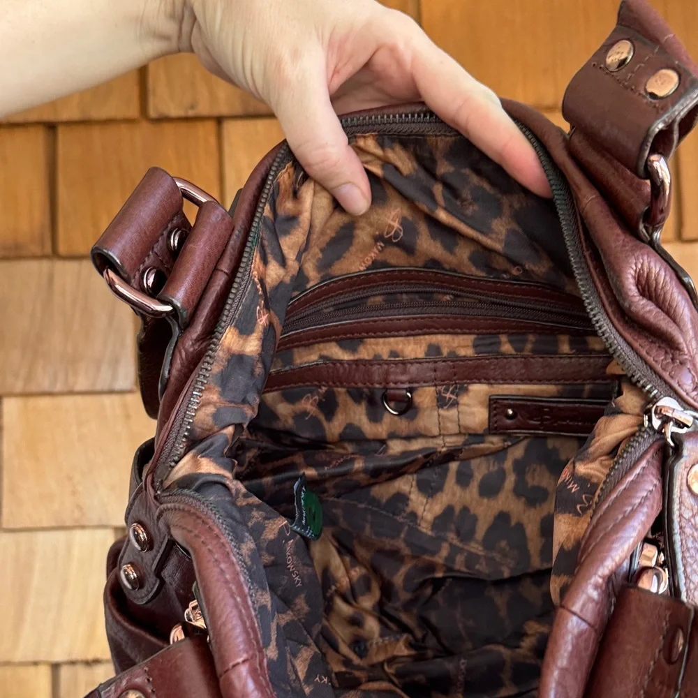 b. makowsky Deep maroon Leather Shoulder Bag with rose gold Accents - Picture 6 of 6